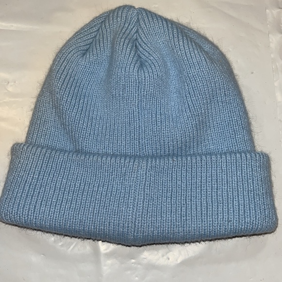 BABY BLUE KNIT Adidas Beanie HAT white TREEFOIL logo fold up knit HAT unisex OS - Picture 7 of 9